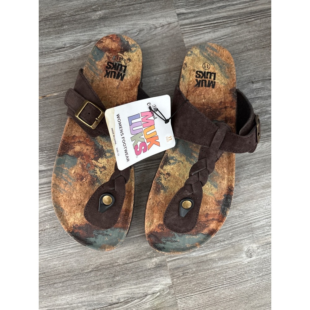 Muk Luks Womens Chocolate Chip Braided Suede Thong Sandals Size 11 NEW 16459-210